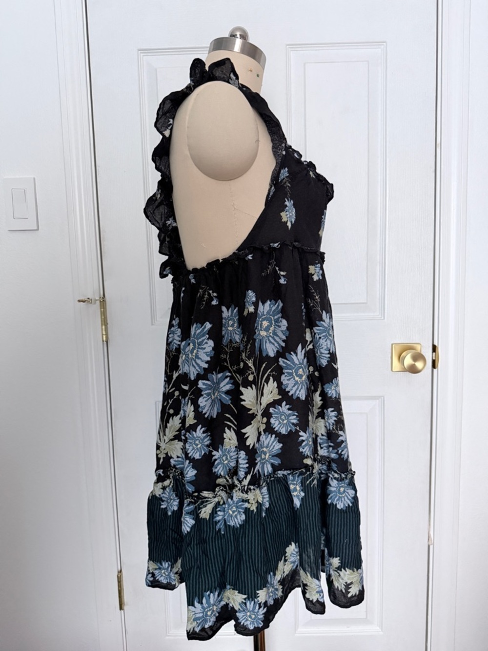 Free People Black and Blue Floral Mini Dress with Ruffles - Picture 11 of 16